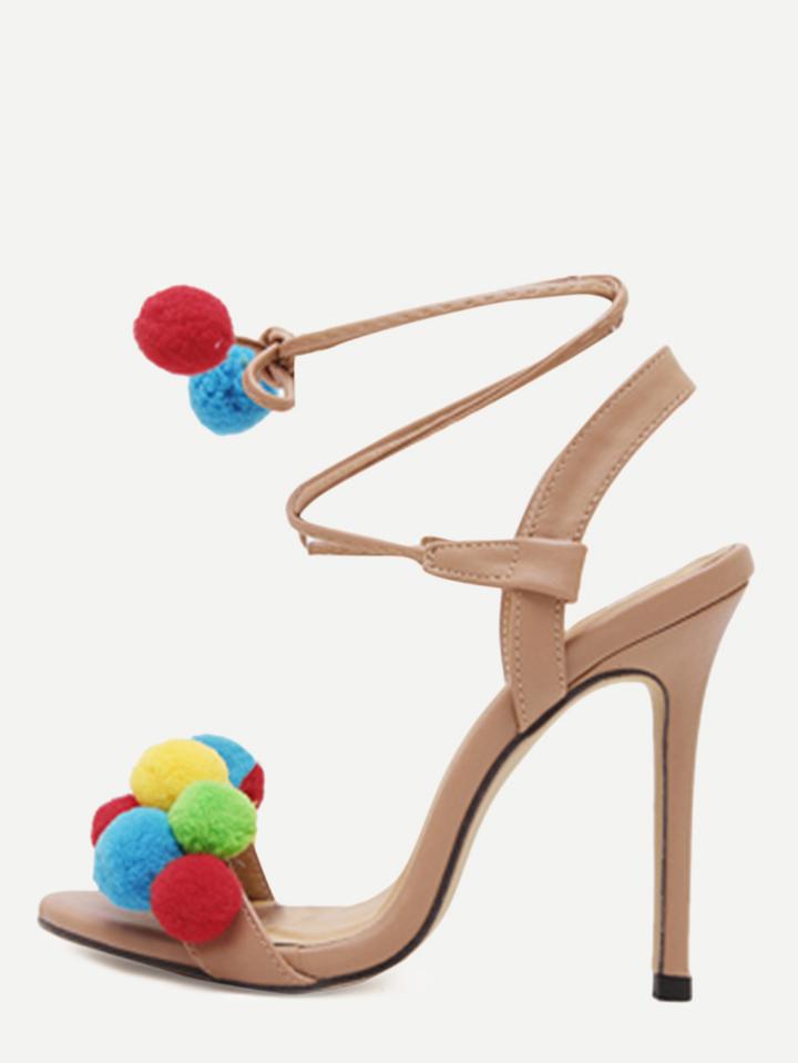 Shein Apricot Open Toe Pompom High Stiletto Pumps