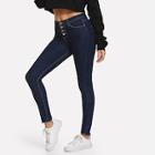 Shein Button Front Raw Hem Skinny Jeans