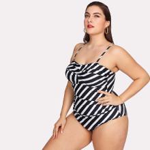 Shein Plus Cross Front Striped Swimsuit