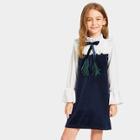 Shein Girls Faux Feather And Bow Detail Frilled Dress