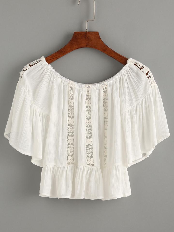 Shein White Lace Insert Peplum Top