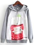 Shein Christmas Print Marled Raglan Hoodie