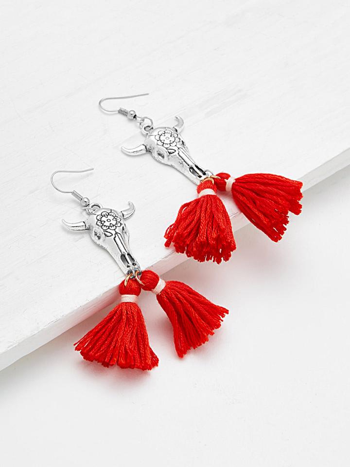 Shein Double Tassel Earrings With Metal Bull