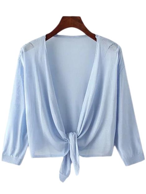 Shein Azure Self-tie Bow Hem Cardigan Knitwear