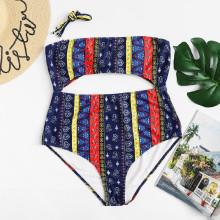 Shein Plus Mixed Print Cut-out Swimsuit