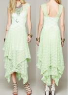 Rosewe Light Green High Waist Asymmetric Lace Dress