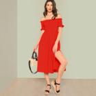 Shein Frill Trim Slit Hem Bardot Dress