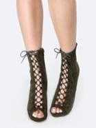 Shein Lace Up Chunky Heel Ankle Boots Olive