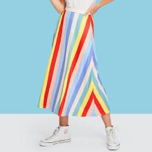 Shein Elastic Waist Colorful Striped Skirt