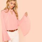 Shein Trumpet Sleeve V Cut Twist Neck Blouse