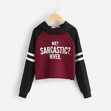 Shein Girls Letter And Striped Raglan Sleeve Hoodie