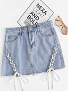 Shein Lace Up Raw Hem Denim Skirt