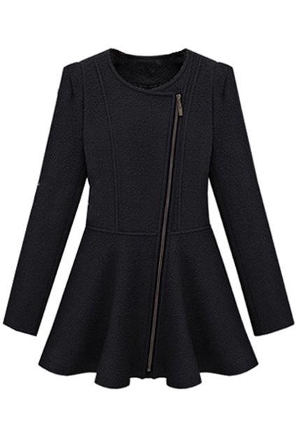 Shein Oblique Zip Wild Black Coat