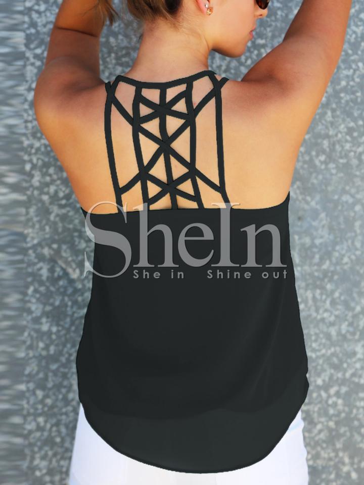 Shein Black Spaghettic Strap Cutout Back Cami Top