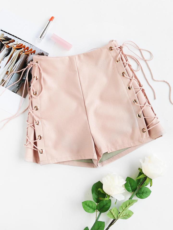 Shein High Waist Eyelet Lace Up Side Shorts