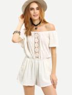 Shein Lace Insert Off-the-shoulder Romper - White