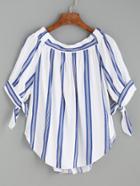 Shein Vertical Striped Tie Sleeve Curved Hem Blouse