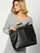 Shein Black Double Handle Pu Oversized Tote