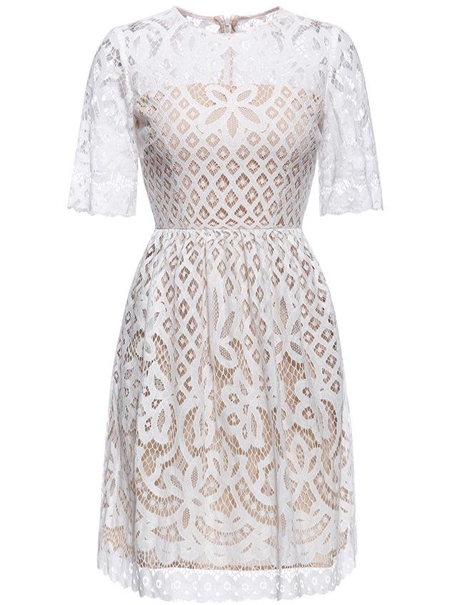 Shein White Hollow Lace A-line Dress