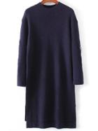 Shein Navy Zipper Detail High Low Sweater Dress