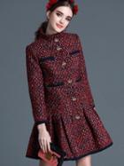 Shein Red Stand Collar Long Sleeve Woolen Coat