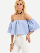 Shein Blue Off The Shoulder Bell Sleeve Crop Blouse