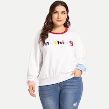 Shein Plus Letter Print Ringer Neck Sweatshirt