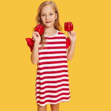 Shein Girls Ruffle Detail Striped Dress