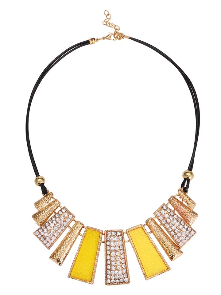 Shein Yellow Gothic Geometric Shape Rhinestone Pendant Necklace