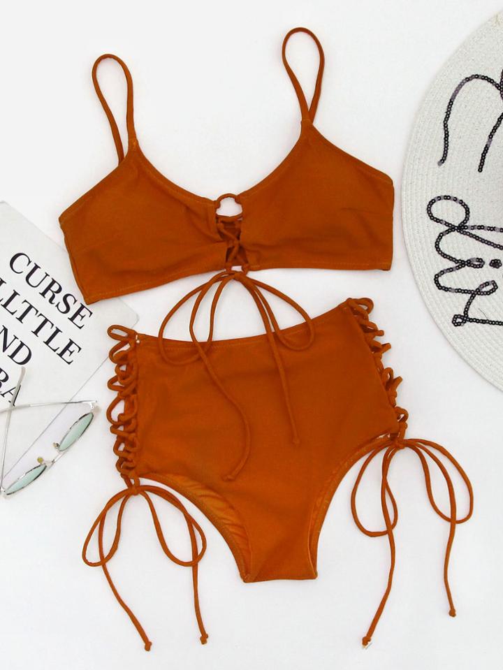 Shein Lace Up Front And Side High Waist Bikini Set