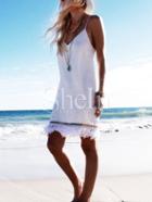 Shein White Spaghetti Strap Tassel Dress