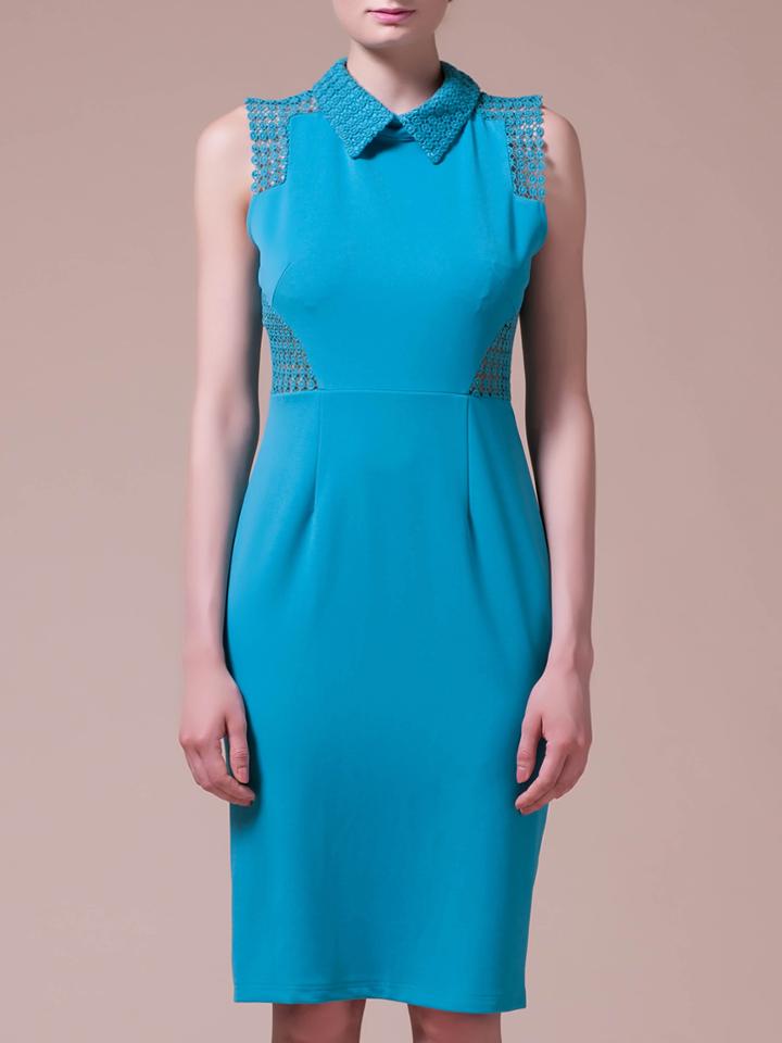 Shein Blue Crochet Hollow Out Knee Length Sheath Dress