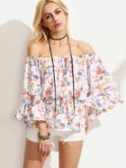 Shein White Floral Print Off The Shoulder Peplum Blouse
