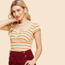 Shein Mixed Striped Ribbed Knit Tee