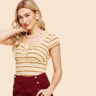 Shein Mixed Striped Ribbed Knit Tee
