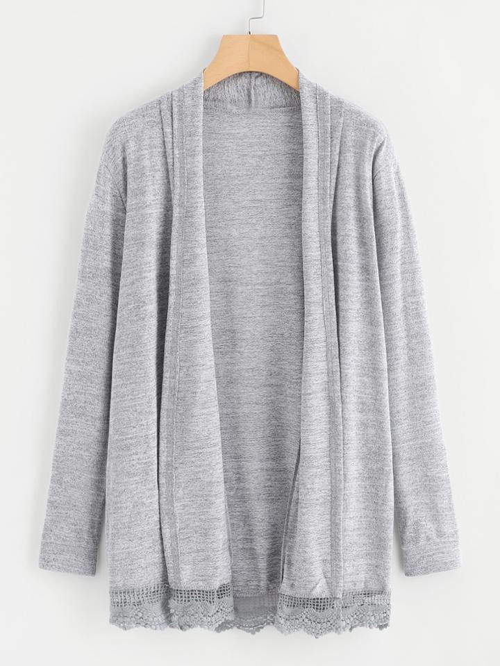 Shein Crochet Hem Marled Knit Cardigan
