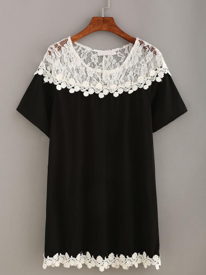 Shein Contrast Lace Shoulder Dress