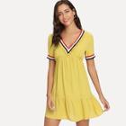 Shein Contrast Tape Frill Trim Ruffle Hem Dress