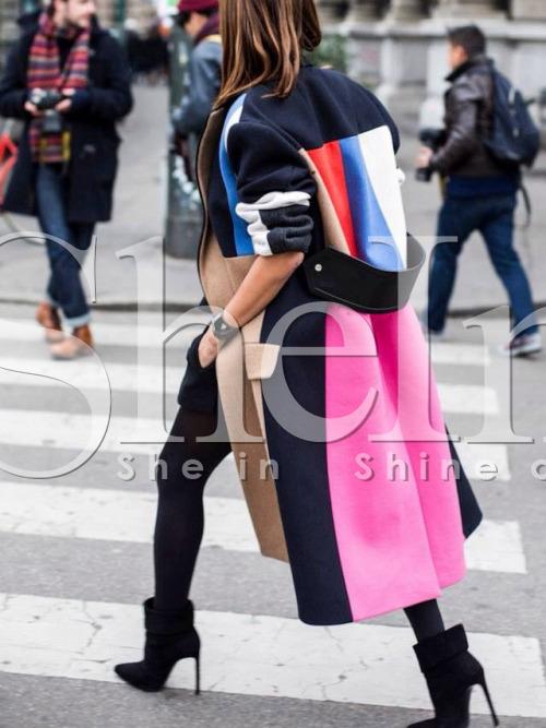 Shein Multicolor Lapel Color Block Coat