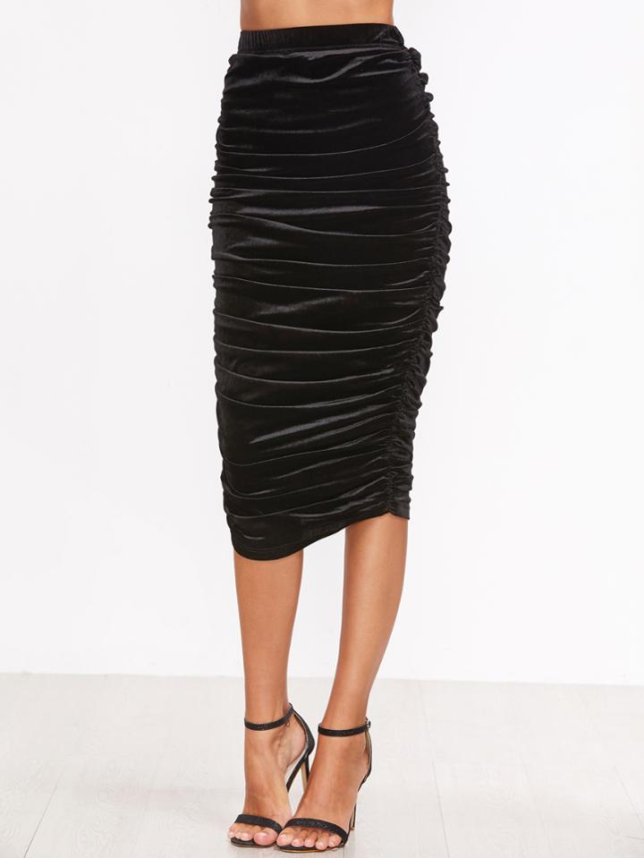 Shein Black Ruched Long Skirt