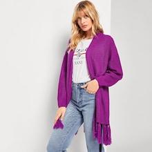 Shein Drop Shoulder Fringe Embellished Longline Cardigan
