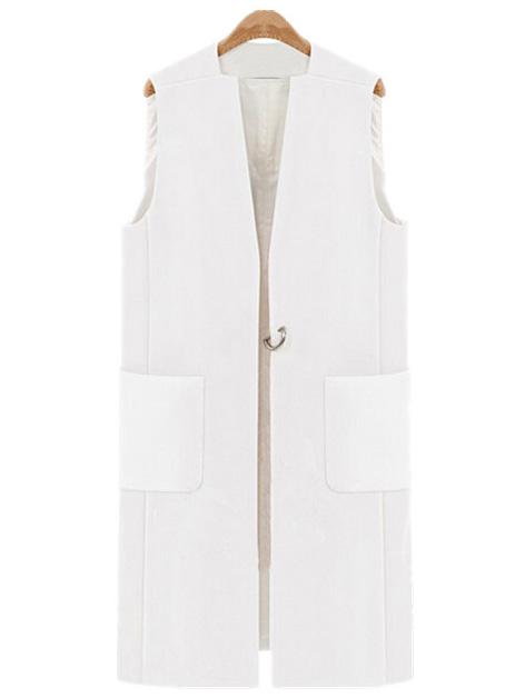 Shein White Metallic Embellished Vest Coat With Pockets