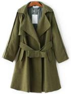 Shein Army Green Lapel Seam Coat With Belt