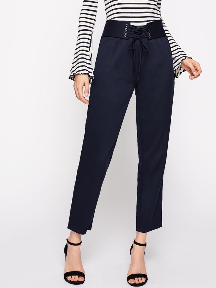 Shein Eyelet Lace Up Waist Tailored Pants