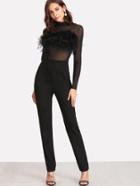 Shein Faux Fur Embellished Tailored Jumpsuit