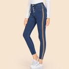 Shein Tape Detail Button Fly Skinny Jeans