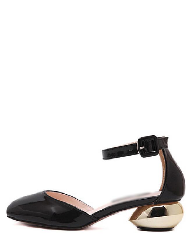 Shein Black Round Toe Word Bukle Mid Heels