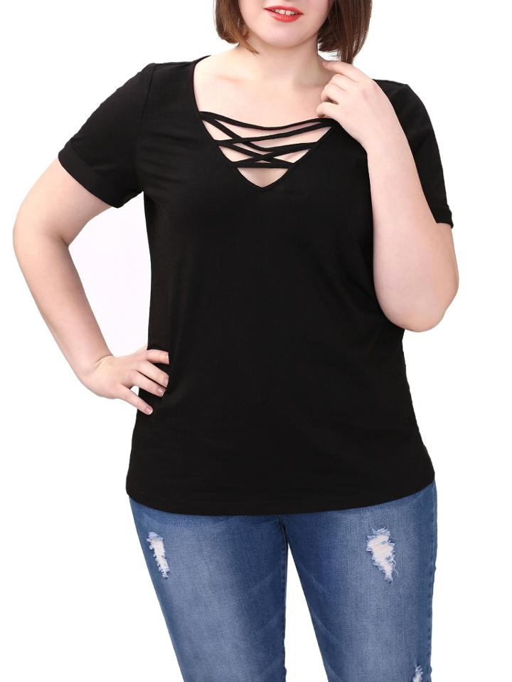 Shein Black Lattice Plus T-shirt