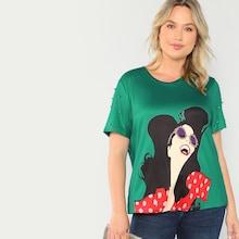 Shein Plus Figure Print Beading T-shirt