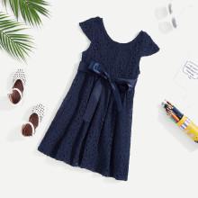 Shein Girls Button Up Solid Fit & Flare Lace Dress